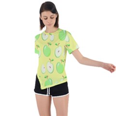 Apple Pattern Green Yellow Asymmetrical Short Sleeve Sports Tee by artworkshop