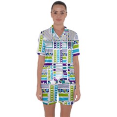 Peacock Pattern Satin Short Sleeve Pajamas Set by Sapixe