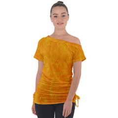 Background-yellow Off Shoulder Tie-up Tee