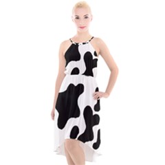 Cow Pattern High-low Halter Chiffon Dress 