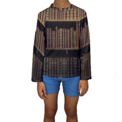 Books Covers Book Case Old Library Kids  Long Sleeve Swimwear by Amaryn4rt