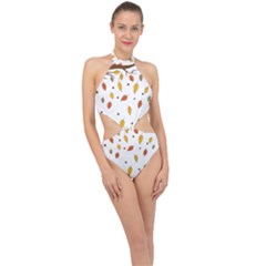 Autumn Isolated Blade Branch Halter Side Cut Swimsuit
