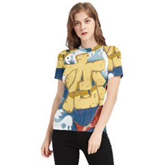 Wave Fish Koi Splash Character Women s Short Sleeve Rash Guard