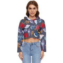 Sea Animals Pattern Wallpaper Fish Women s Lightweight Cropped Hoodie by Amaryn4rt