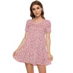 Flora Flowers Pattern Design Pink Spring Nature Tiered Short Sleeve Babydoll Dress by artworkshop