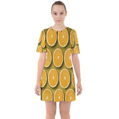 Orange Slices Cross Sections Pattern Sixties Short Sleeve Mini Dress by artworkshop