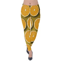 Orange Slices Cross Sections Pattern Velvet Leggings by artworkshop