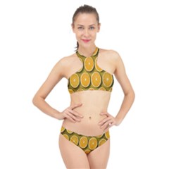 Orange Slices Cross Sections Pattern High Neck Bikini Set by artworkshop