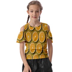 Orange Slices Cross Sections Pattern Kids  Butterfly Cutout Tee by artworkshop