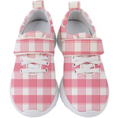Pink And White Plaids Kids  Velcro Strap Shoes