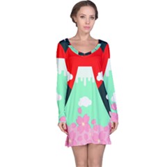 Mount Fuji Japan Landscape Volcano Long Sleeve Nightdress by Wegoenart