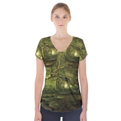 Nature Greenforest Trees Tree Landscape Short Sleeve Front Detail Top