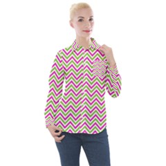 Mave,chevron,white,navi,purple Women s Long Sleeve Pocket Shirt
