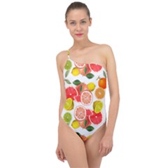 Citrus Fruit Seamless Pattern Classic One Shoulder Swimsuit by Wegoenart