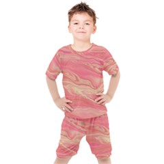 Illustration Graphic Pattern Texrure Pink Maeble Kids  Tee And Shorts Set