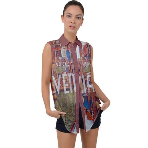Venezia Boat Tour  Sleeveless Chiffon Button Shirt by ConteMonfrey