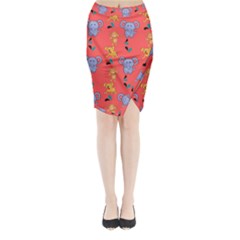 Illustration Elephant Cartoon Animal Monkey Midi Wrap Pencil Skirt
