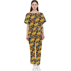 Illustration Geometric Pattern Colorful Pattern Batwing Lightweight Chiffon Jumpsuit