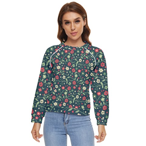 Flowering Branches Seamless Pattern Women s Long Sleeve Raglan Tee by Zezheshop