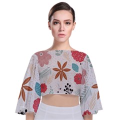Nature Flora Background Wallpaper Tie Back Butterfly Sleeve Chiffon Top by Ravend