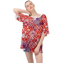 Leaf Red Point Flower White Oversized Chiffon Top by Ravend