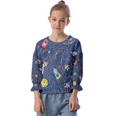 Illustration Cat Space Astronaut Rocket Maze Kids  Cuff Sleeve Top