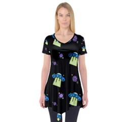 Illustration Cosmos Cosmo Rocket Spaceship Ufo Short Sleeve Tunic 