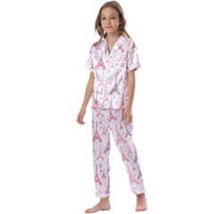 Eiffel Tower Pattern Wallpaper Kids  Satin Short Sleeve Pajamas Set by danenraven