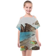 Beach Day At Cinque Terre, Colorful Italy Vintage Kids  One Piece Chiffon Dress by ConteMonfrey