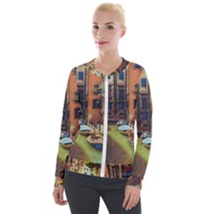 Venice Canals Art   Velvet Zip Up Jacket