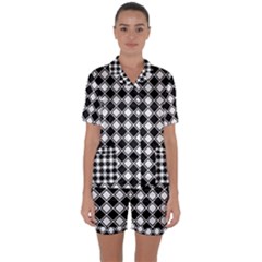 Square Diagonal Pattern Seamless Satin Short Sleeve Pajamas Set by Ravend