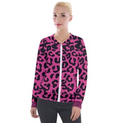 Leopard Print Jaguar Dots Pink Velvet Zip Up Jacket by ConteMonfreyShop