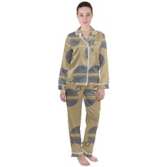 Gray Stripe Ornaments Brown Satin Long Sleeve Pajamas Set by TetiBright