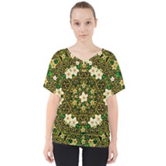 Flower Power And Big Porcelainflowers In Blooming Style V-neck Dolman Drape Top by pepitasart