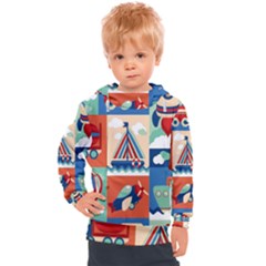 Toy Transport Cartoon Seamless-pattern-with-airplane-aerostat-sail Yacht Vector Illustration Kids  Hooded Pullover by Jancukart