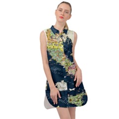 Map Italy Blue Sleeveless Shirt Dress by ConteMonfrey