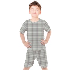 Vintage Gray Plaids Kids  Tee And Shorts Set