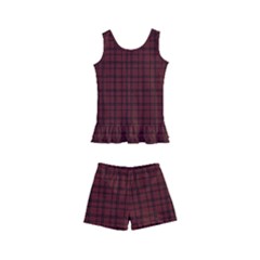 Dark Red Small Plaids Lines Kids  Boyleg Swimsuit by ConteMonfrey