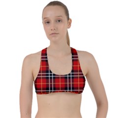 Black, White And Red Classic Plaids Criss Cross Racerback Sports Bra by ConteMonfrey