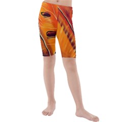 Orange Leaves Nature Pattern Kids  Mid Length Swim Shorts by Wegoenart