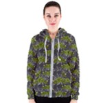 Halloween - Green Roses On Spider Web  Women s Zipper Hoodie