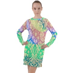 Hippie Fabric Background Tie Dye Long Sleeve Hoodie Dress by Ravend