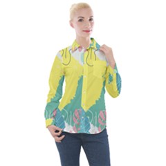 Plants Leaves Border Frame Women s Long Sleeve Pocket Shirt