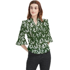 Leaves Pattern Wallpaper Watercolor Loose Horn Sleeve Chiffon Blouse