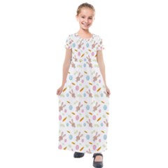 Easter Bunny Pattern Hare Kids  Short Sleeve Maxi Dress