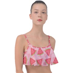 Background Watermelon Pattern Fruit Frill Bikini Top