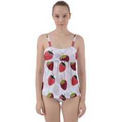 Strawberry Pattern Background Twist Front Tankini Set by Wegoenart