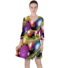 Background Of Christmas Decoration Quarter Sleeve Ruffle Waist Dress by artworkshop