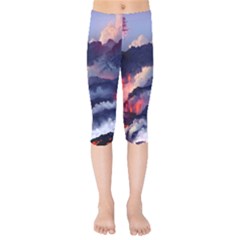 Cherry Blossom Tree On Cliff Digital Wallpaper Cherry Blossom On Cliff Mountain Nature Kids  Capri Leggings 