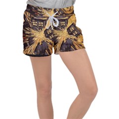 Brown And Black Abstract Painting Doctor Who Tardis Vincent Van Gogh Velour Lounge Shorts by danenraven